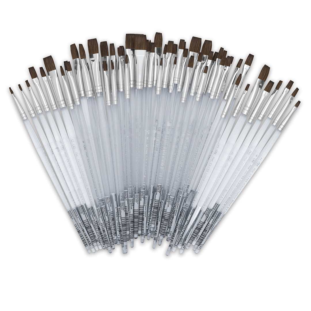 Open in modal - Royal Langnickel Clear Choice Brush Set - Soft Natural Hair, Flat, Set of 60, Short Handle (out of tray)