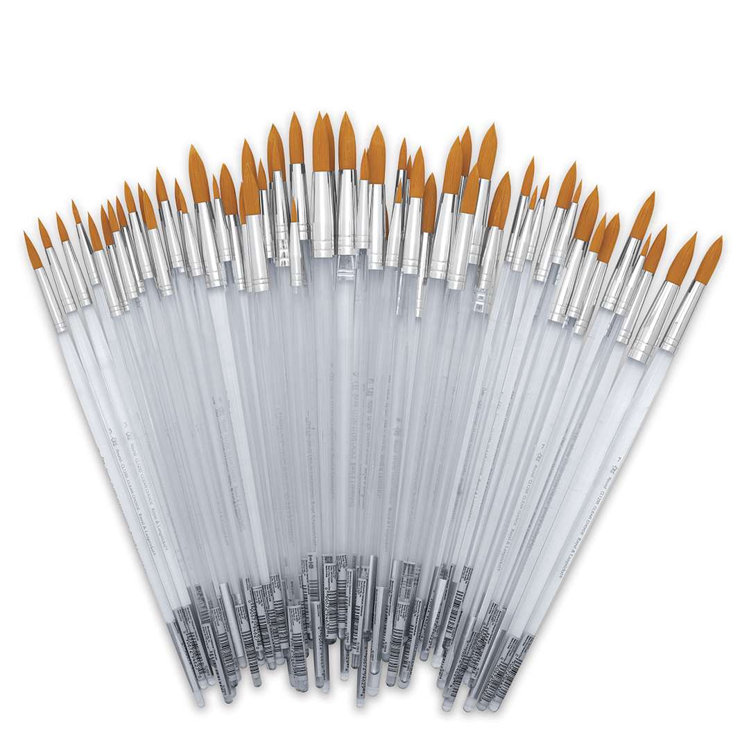 Open in modal - Royal Langnickel Clear Choice Brush Set - Golden Taklon, Round, Set of 60, long handle, assorted sizes