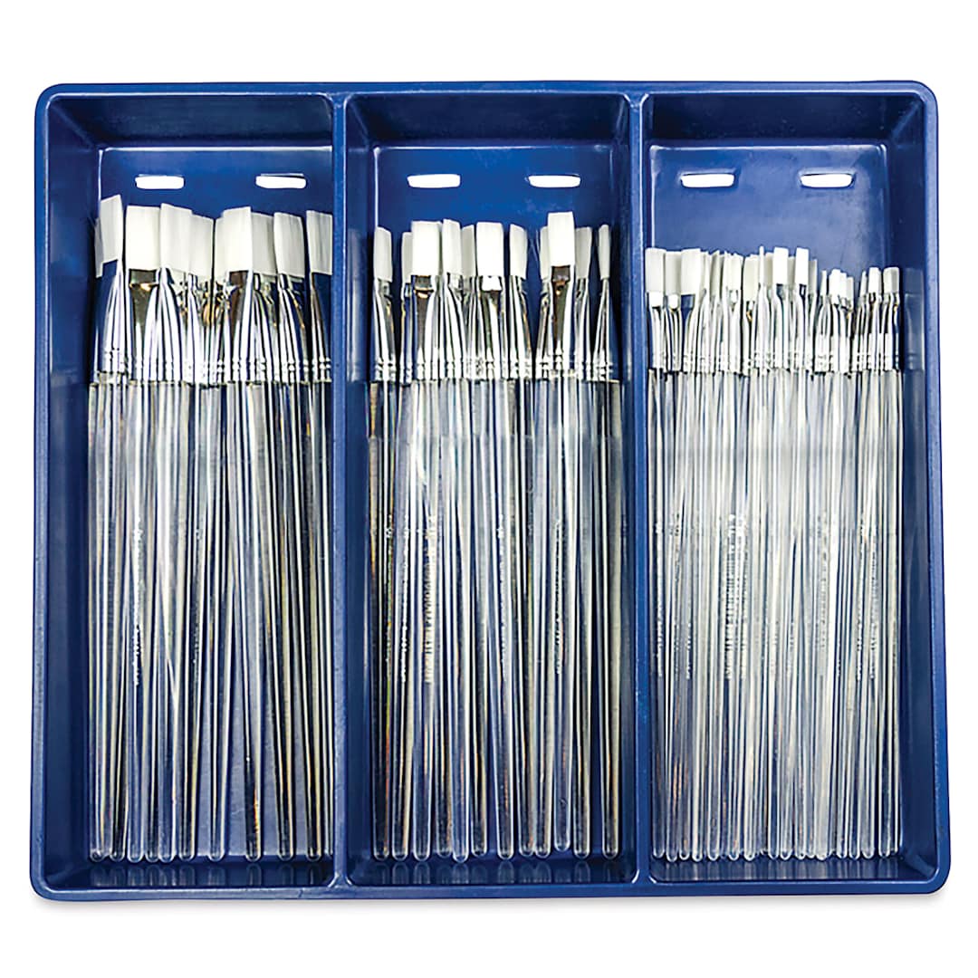 Open in modal - Royal Langnickel Clear Choice Brush Set - White Taklon, Flat, Set of 60, Long Handle (in tray)
