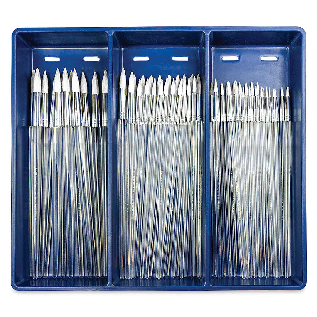 Open in modal - Royal Langnickel Clear Choice Brush Set - White Taklon, Round, Set of 60, Long Handle (in tray)