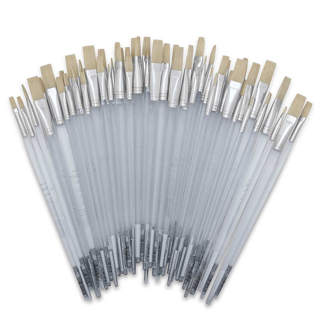 Open in modal - Royal Langnickel Clear Choice Brush Set - White Bristle, Flat, Set of 60, Long Handle (out of packaging)