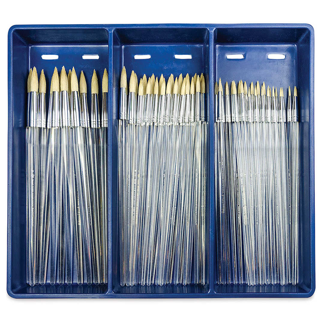 Open in modal - Royal Langnickel Clear Choice Brush Set - White Bristle, Round, Set of 60, Long Handle (in a tray) 
