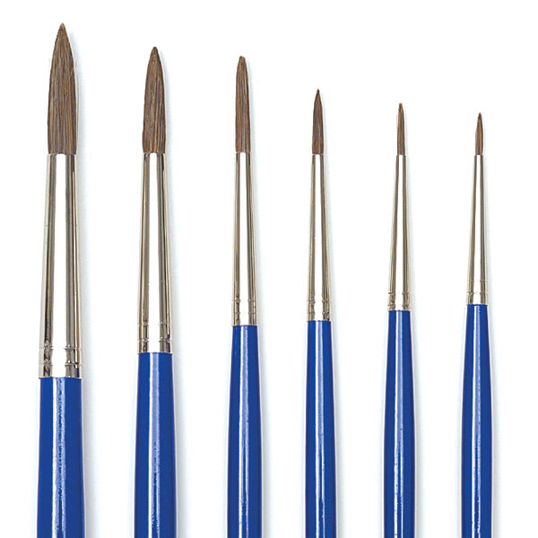 Open in modal - Blick Scholastic Ox Hair Brush Sets - Set of 6 Round Brushes shown upright
