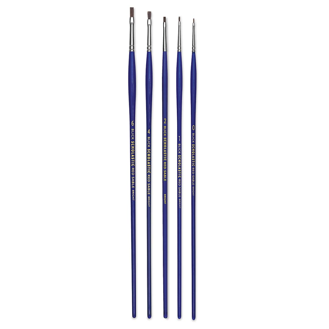 Open in modal - Blick Scholastic Red Sable Brush Set - Bright, Long Handle, Set of 5