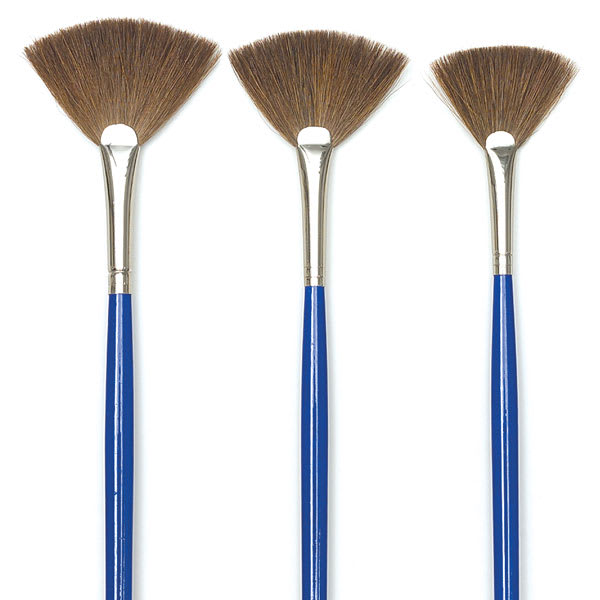 Open in modal - Blick Scholastic Red Sable Brushes - Fans, Set of 3, Long Handle close up