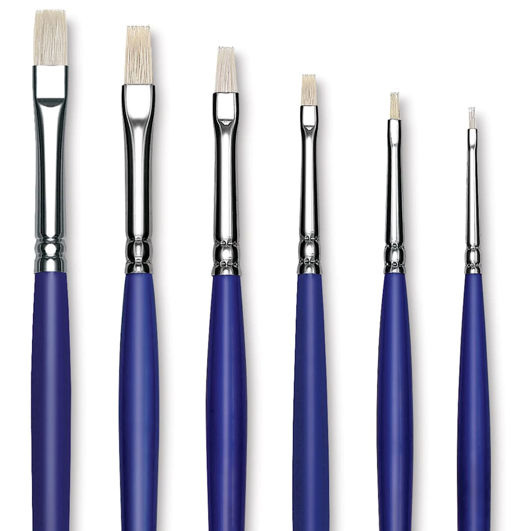 Open in modal - Blick Scholastic White Bristle Brush Set - Bright, Set of 6 close up