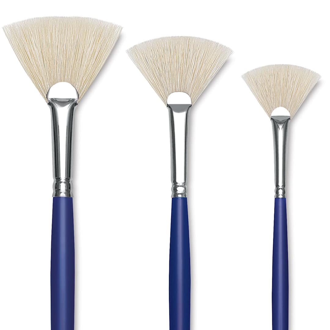 Open in modal - Blick Scholastic White Bristle Brush Set - Fan, Set of 3 close up