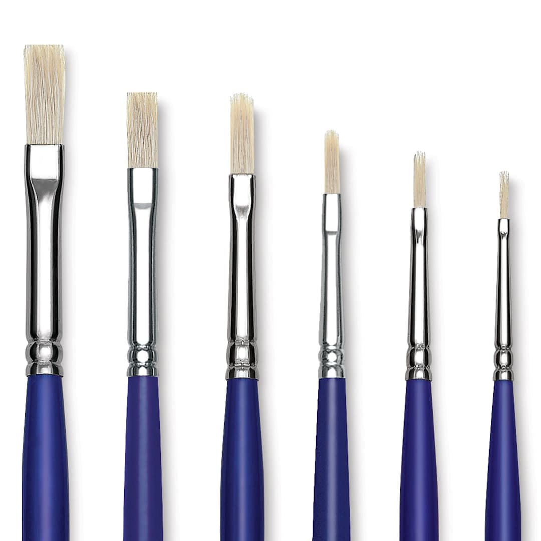 Open in modal - Blick Scholastic White Bristle Brush Set - Filbert, Set of 6 close up