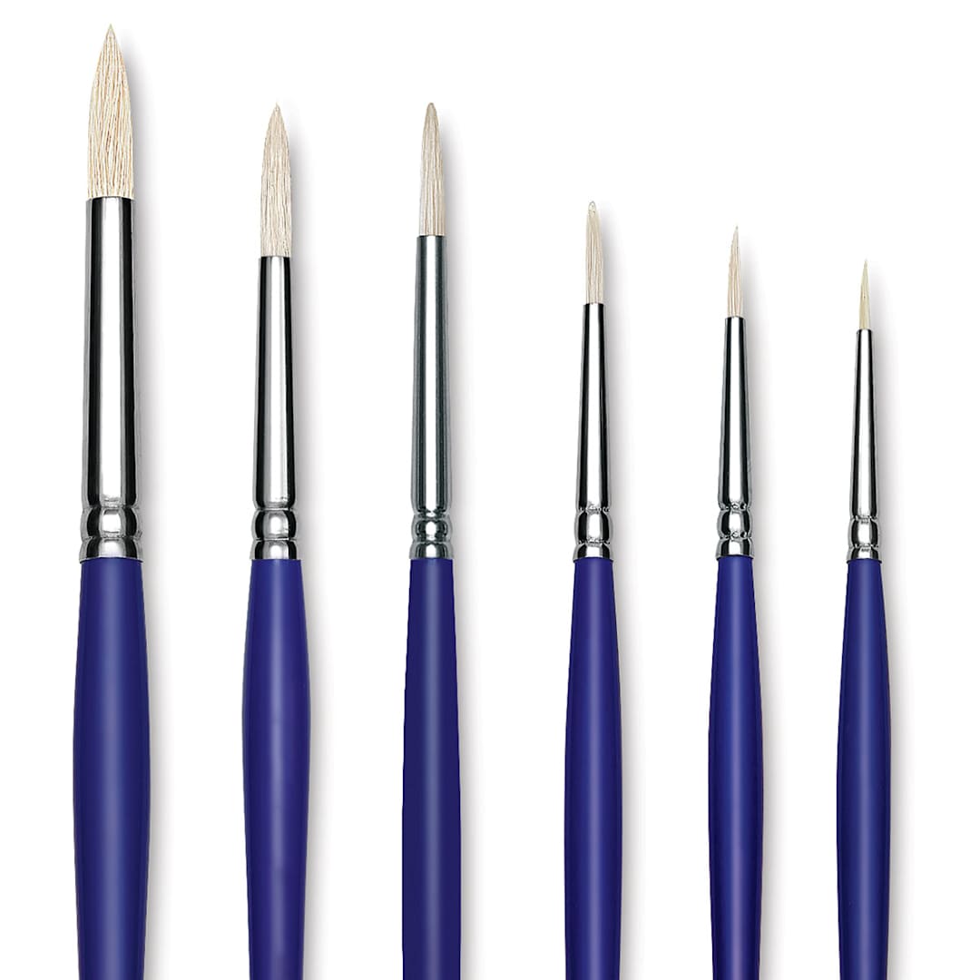 Open in modal - Blick Scholastic White Bristle Brush Set - Round, Set of 6 close up