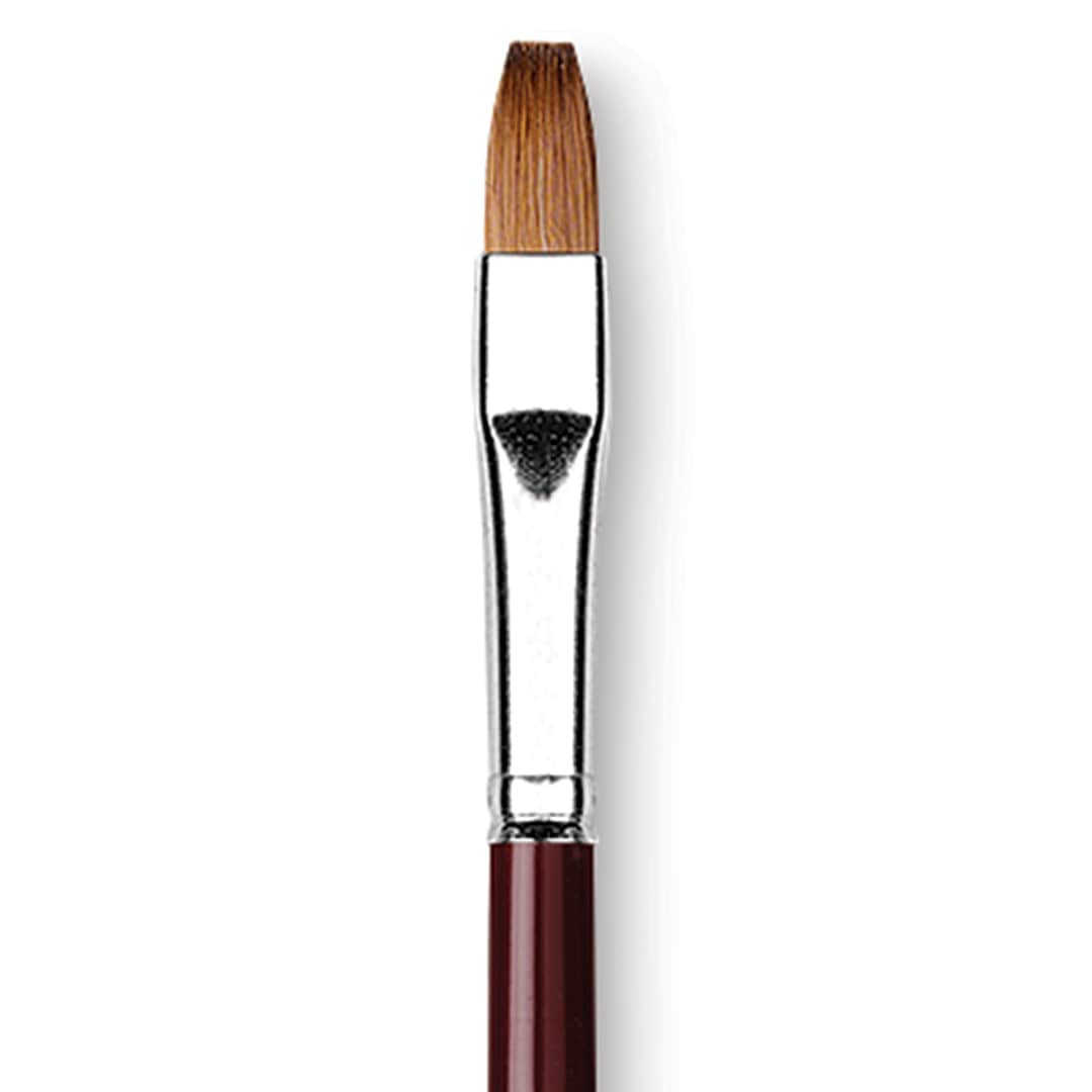 Open in modal - Da Vinci Kolinsky Red Sable Oil Brush - Flat, Long Handle, Size 8 (close-up)