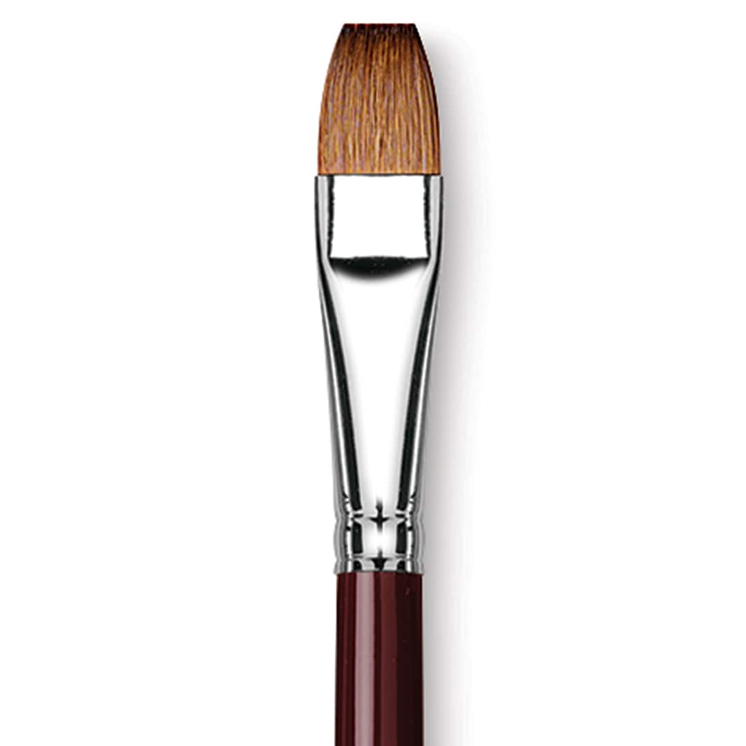 Open in modal - Da Vinci Kolinsky Red Sable Oil Brush - Flat, Long Handle, Size 14 (close-up)