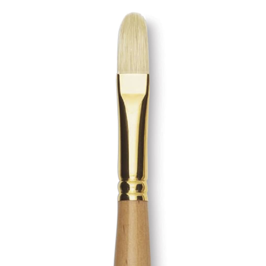 Open in modal - Raphaël D'Artigny Interlocked White Bristle Brush - Filbert, Long Handle, Size 10