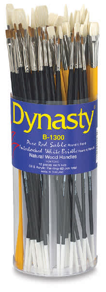 Open in modal - Red Sable Style and White Bristle Assortment - Front of Canister of 60 brushes shown
