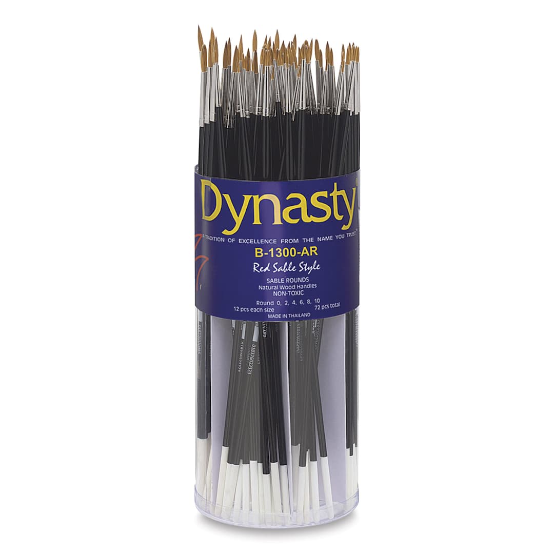 Open in modal - Dynasty Red Sable Style Round Brushes - Canister of 72 brushes shown open
