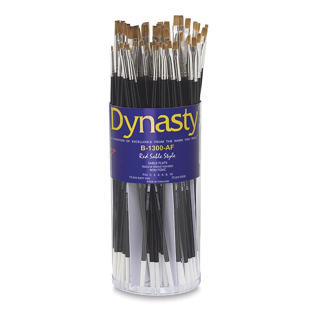 Open in modal - Dynasty Red Sable Style Flat Brushes - Open canister of 72 with brushes upright
