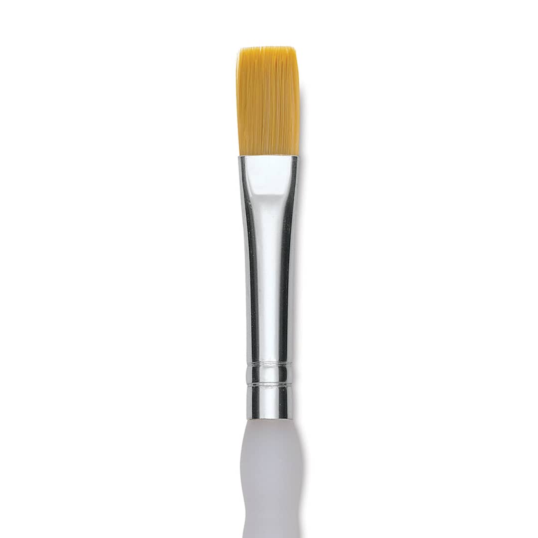 Open in modal - Royal & Langnickel Soft Grip Golden Taklon Brush - Flat, Long Handle, Size 4, close-up