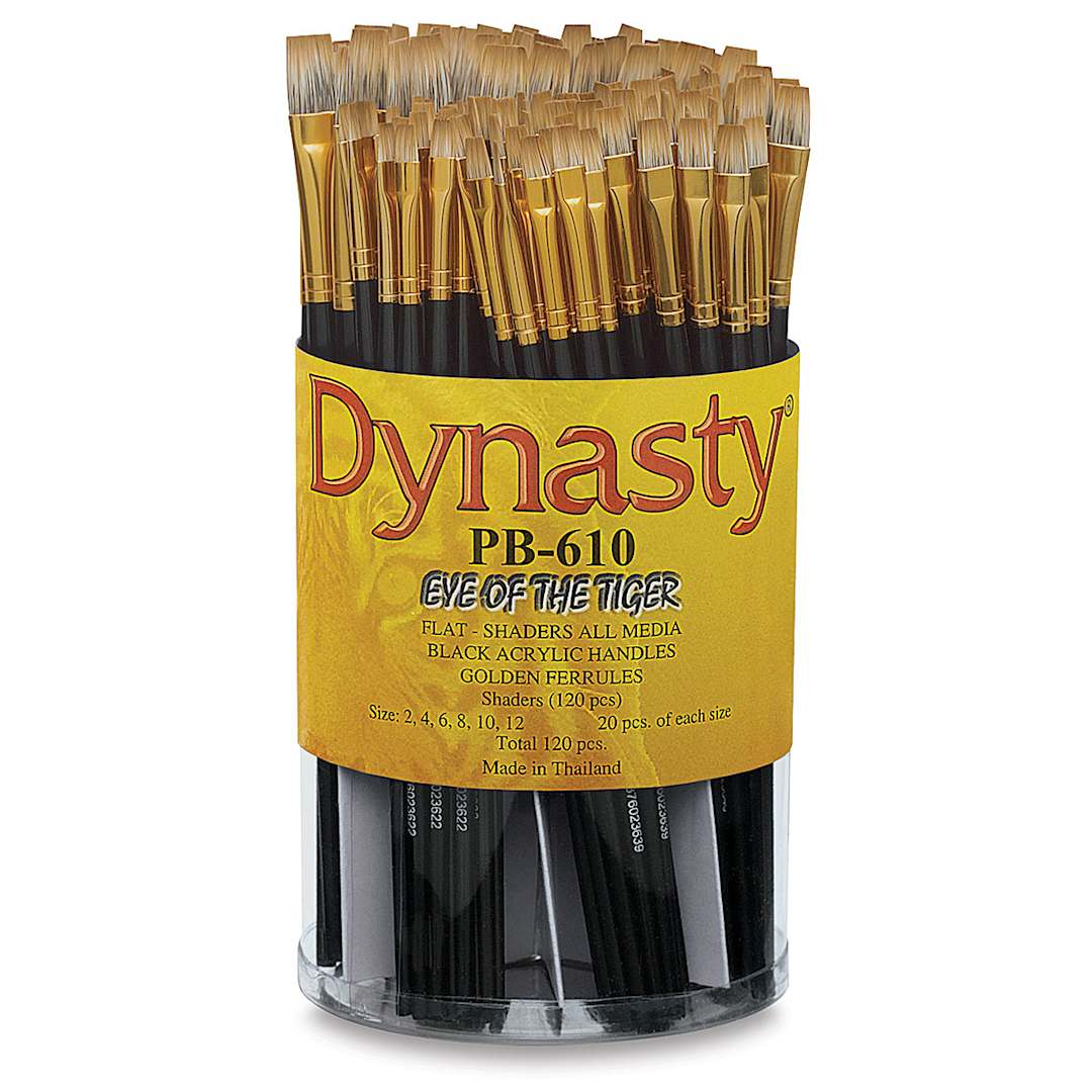 Open in modal - Dynasty Eye of the Tiger Brushes - Canister of 120 pcs of various sizes of Shaders shown