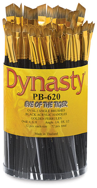 Open in modal - Dynasty Eye of the Tiger Brushes - Canister of 72 pcs of various size Filberts and Angular Brushes