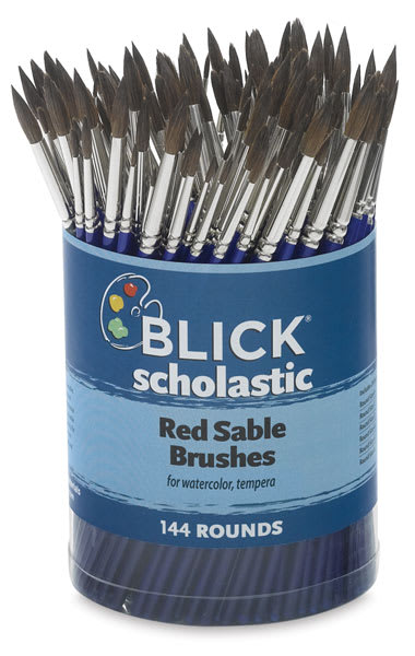 Open in modal - Blick Scholastic Red Sable Brushes - Rounds, Canister of 144, Short Handle