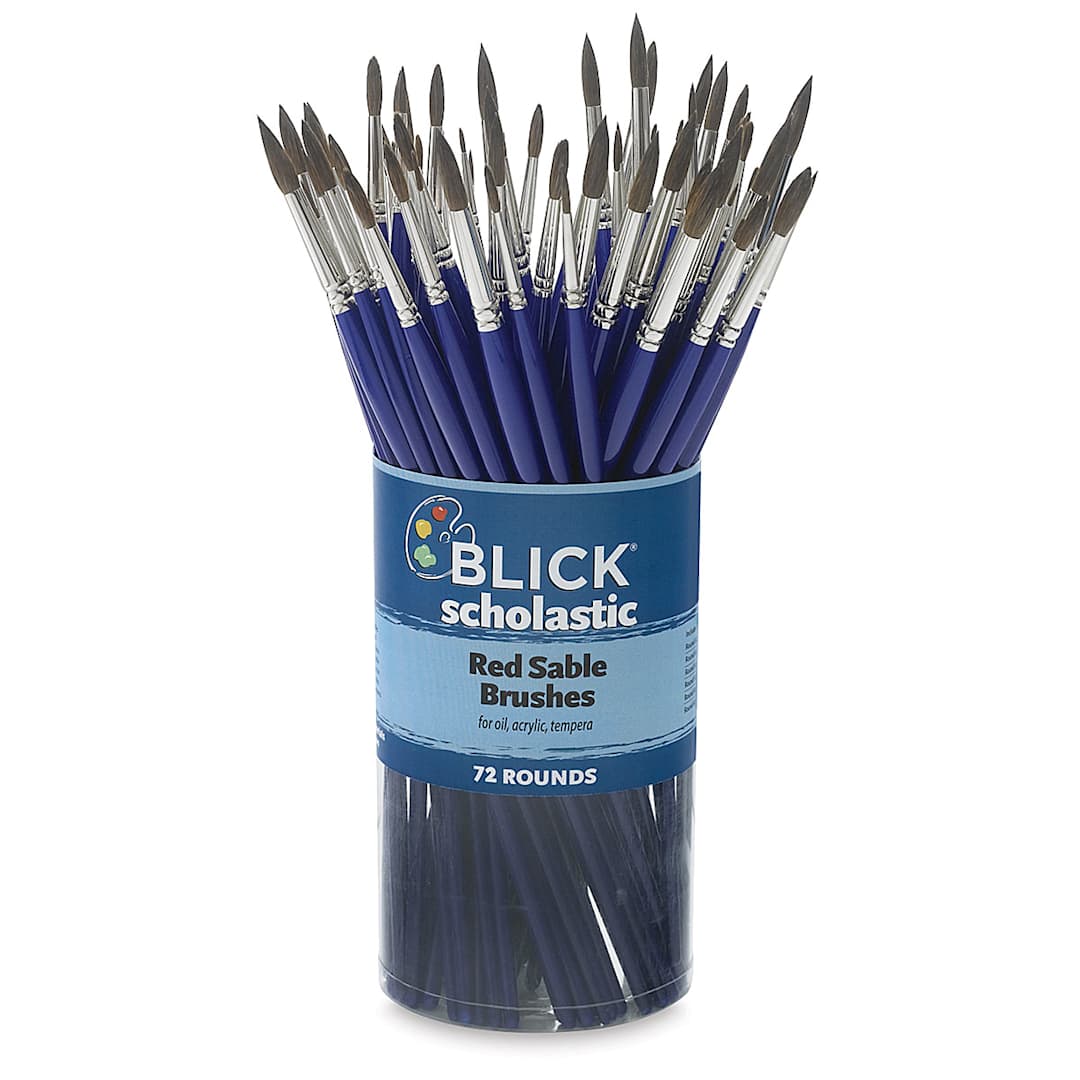 Open in modal - Blick Scholastic Red Sable Brushes - Rounds, Canister of 72, Long Handle
