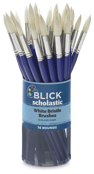 Open in modal - Scholastic White Bristle Brushes - Round Canister of 36