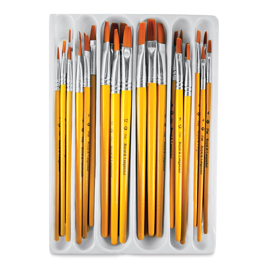 Open in modal - Royal Langnickel Golden Taklon Classroom Value Pack - Flats, Set of 30