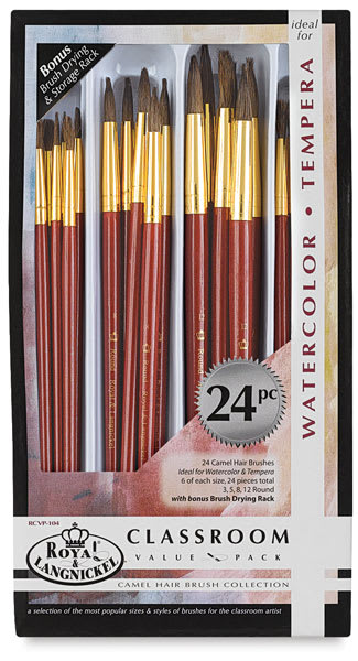 Open in modal - Royal Langnickel Camel Hair Classroom Value Pack - Front of package of 24 pc Round Brushes
