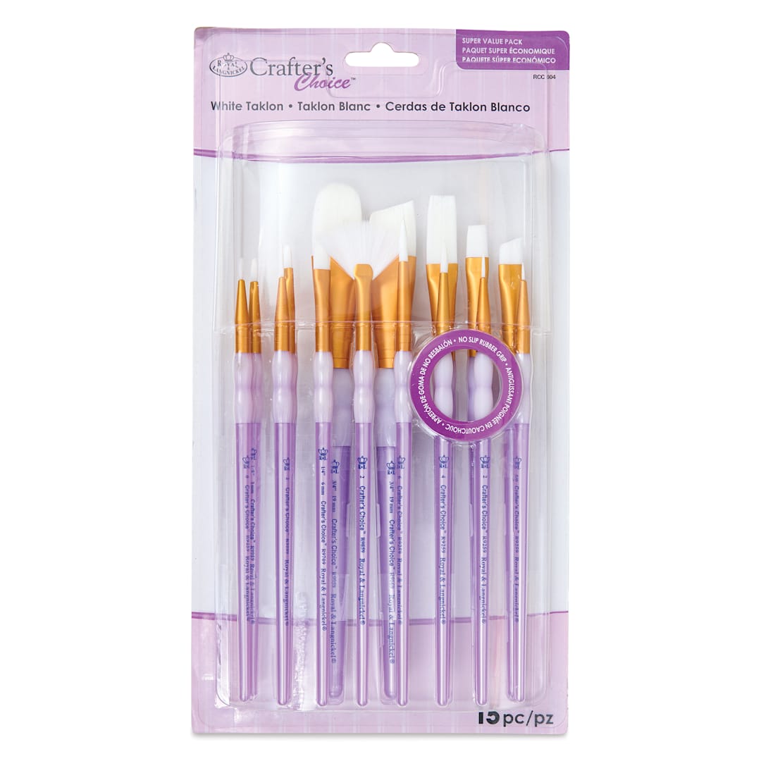 Open in modal - Royal & Langnickel Crafter's Choice White Taklon Brushes - Super Value Pack, front of the packaging