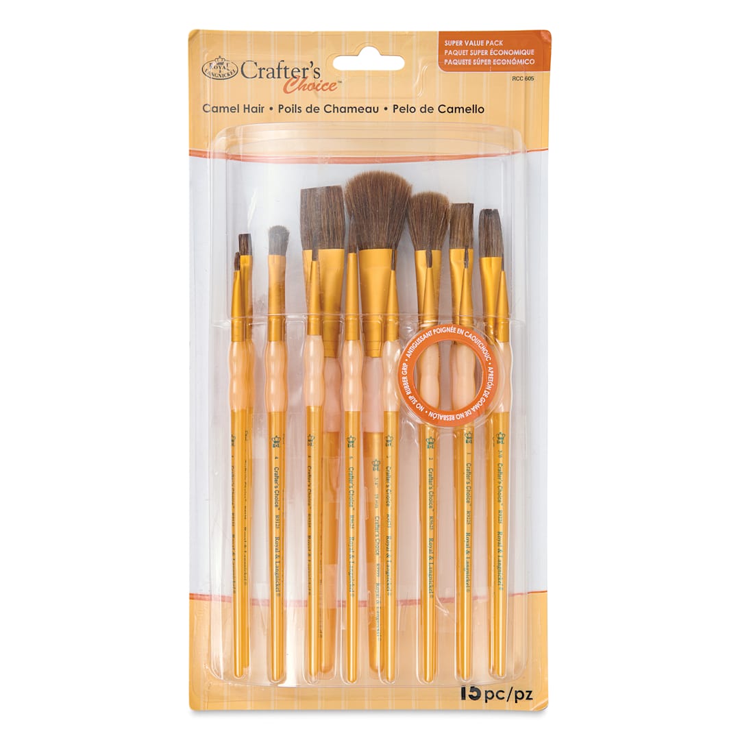 Open in modal - Royal & Langnickel Crafter's Choice Synthetic Camel Hair Brushes - Super Value Pack, front