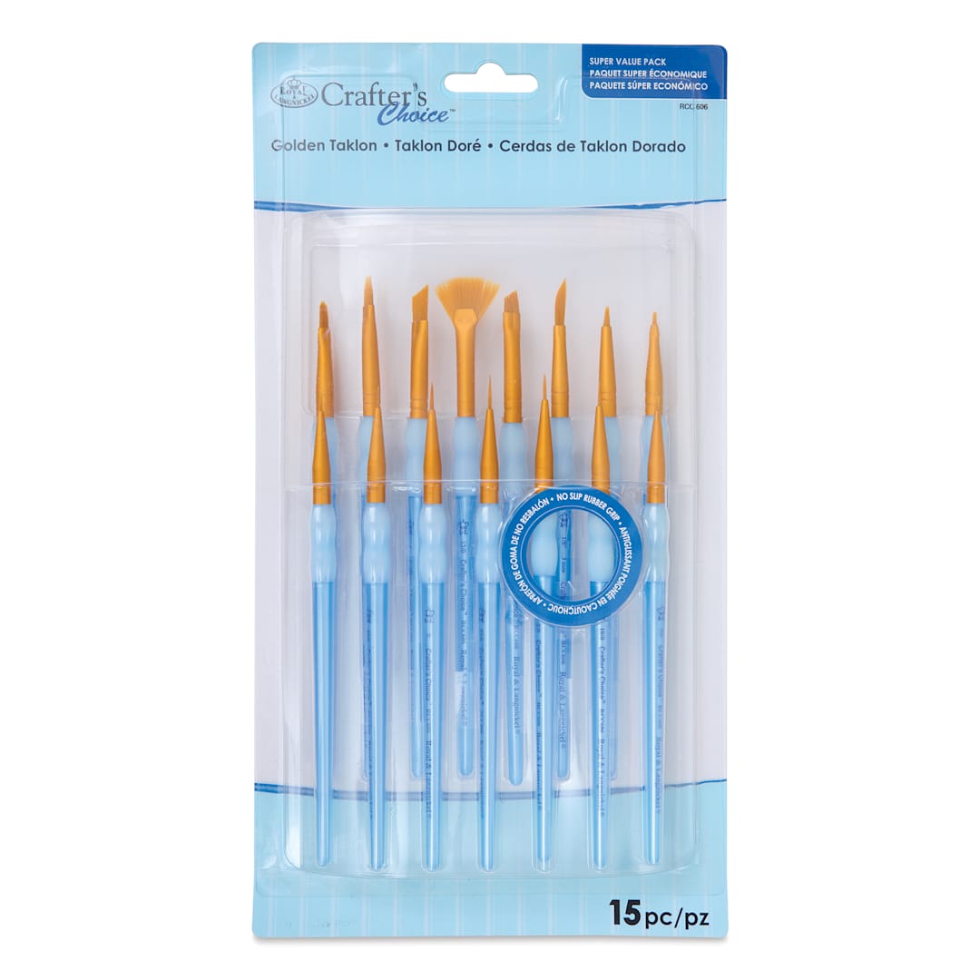 Open in modal - Royal & Langnickel Crafter's Choice Golden Taklon Classroom Pack - Detail, Pkg of 15, front of packaging