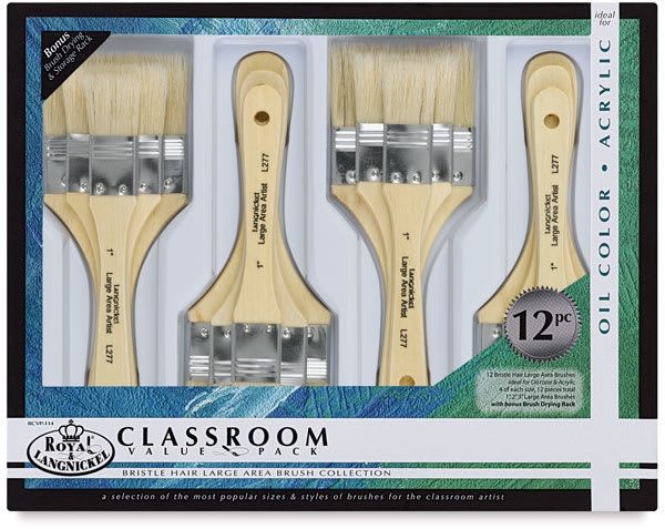 Open in modal - Royal & Langnickel White Bristle Classroom Value Packs - Pkg of 12 large area brushes shown
