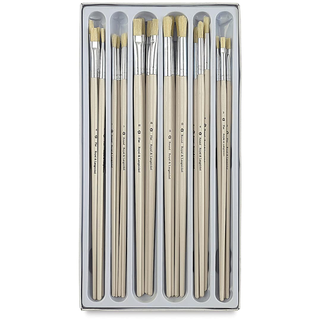 Open in modal - Royal & Langnickel White Bristle Classroom Value Packs - 24 pc Rounds and Flats in tray