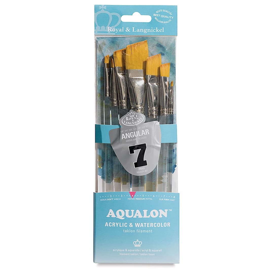 Open in modal - Aqualon Taklon Brush Sets - Front of 7 pc Angular Brush set package