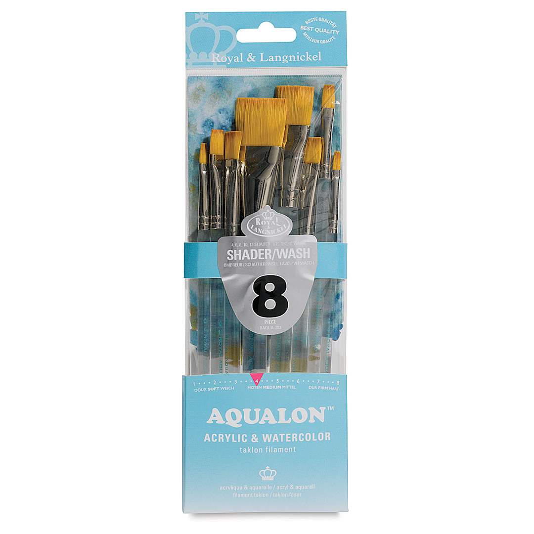 Open in modal - Aqualon Taklon Brush Sets - Front of 8 pc Shader and Wash Brush set package