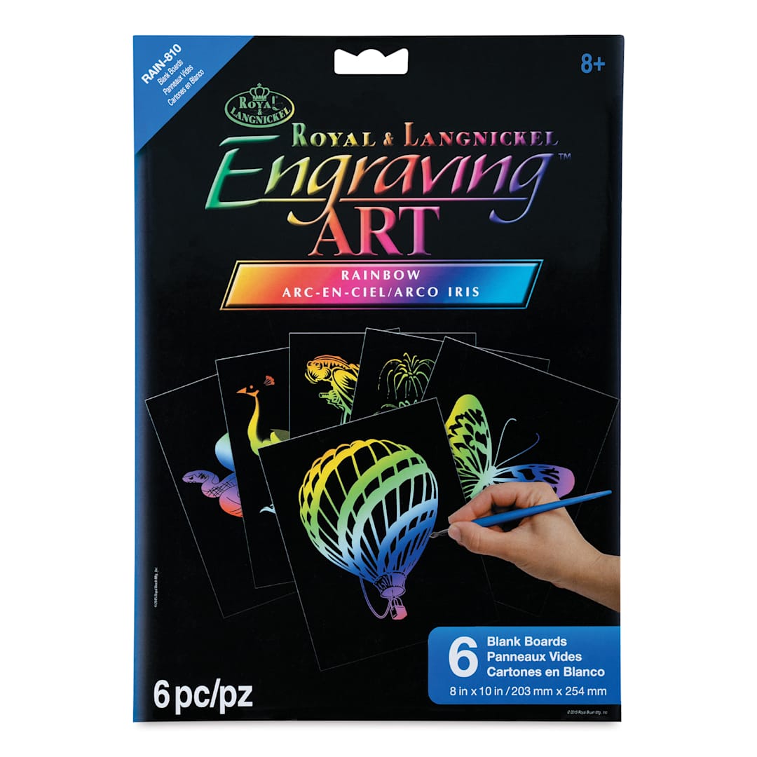 Open in modal - Royal & Langnickel Engraving Art Blank Board - Rainbow Foil, 8" x 10", Pkg of 6 front of packaging