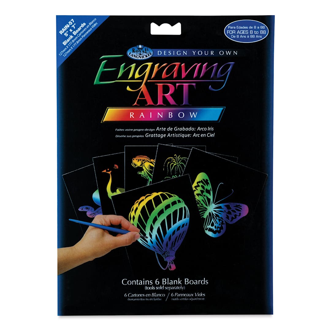 Open in modal - Royal & Langnickel Engraving Art Blank Board - Rainbow Foil, 5" x 7", Pkg of 6 front of packaging