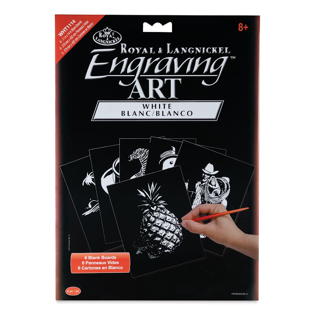 Open in modal - Royal & Langnickel Engraving Art Blank Board - White Foil, 11" x 14", Pkg of 6 front of packaging