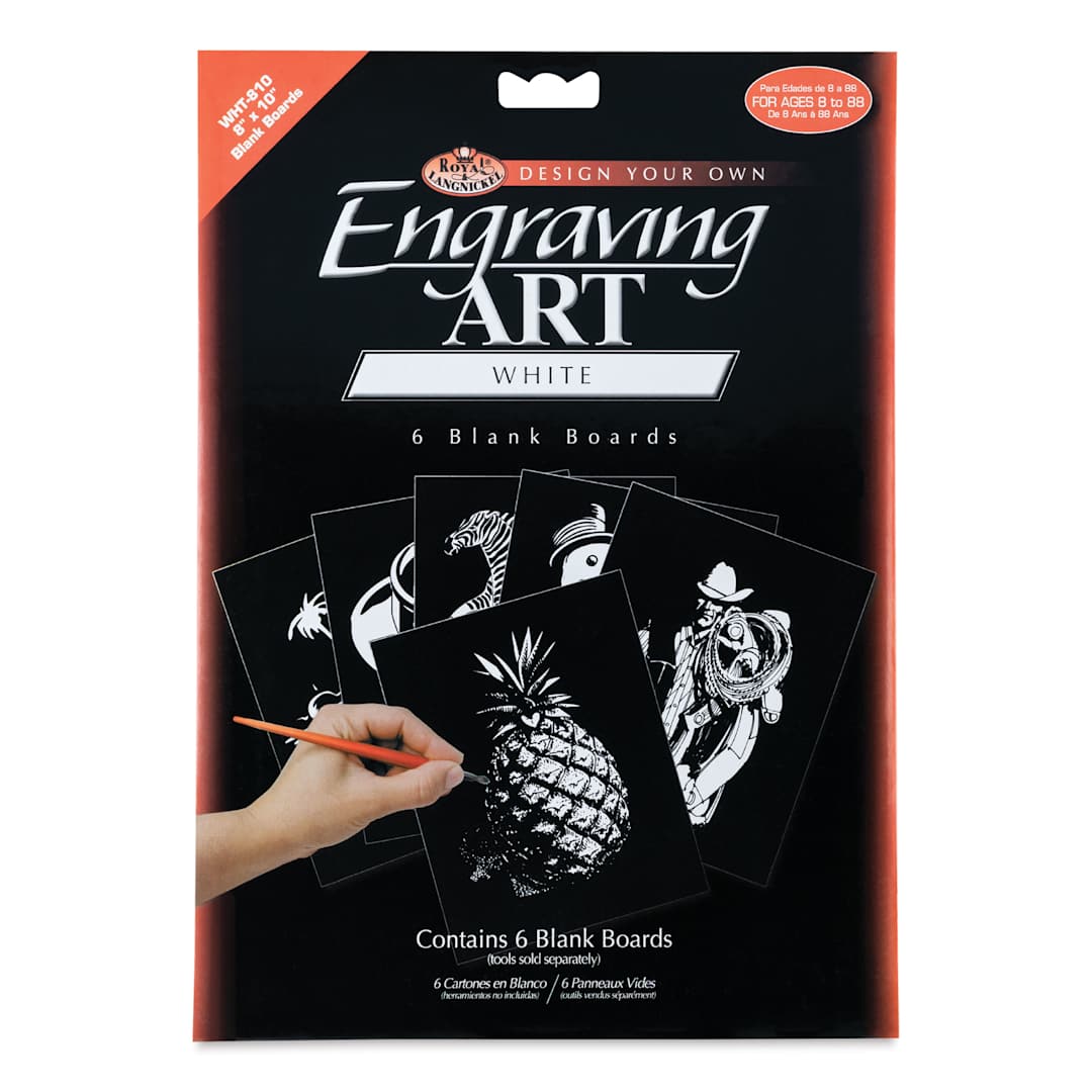Open in modal - Royal & Langnickel Engraving Art Blank Board - White Foil, 8" x 10", Pkg of 6 front of packaging