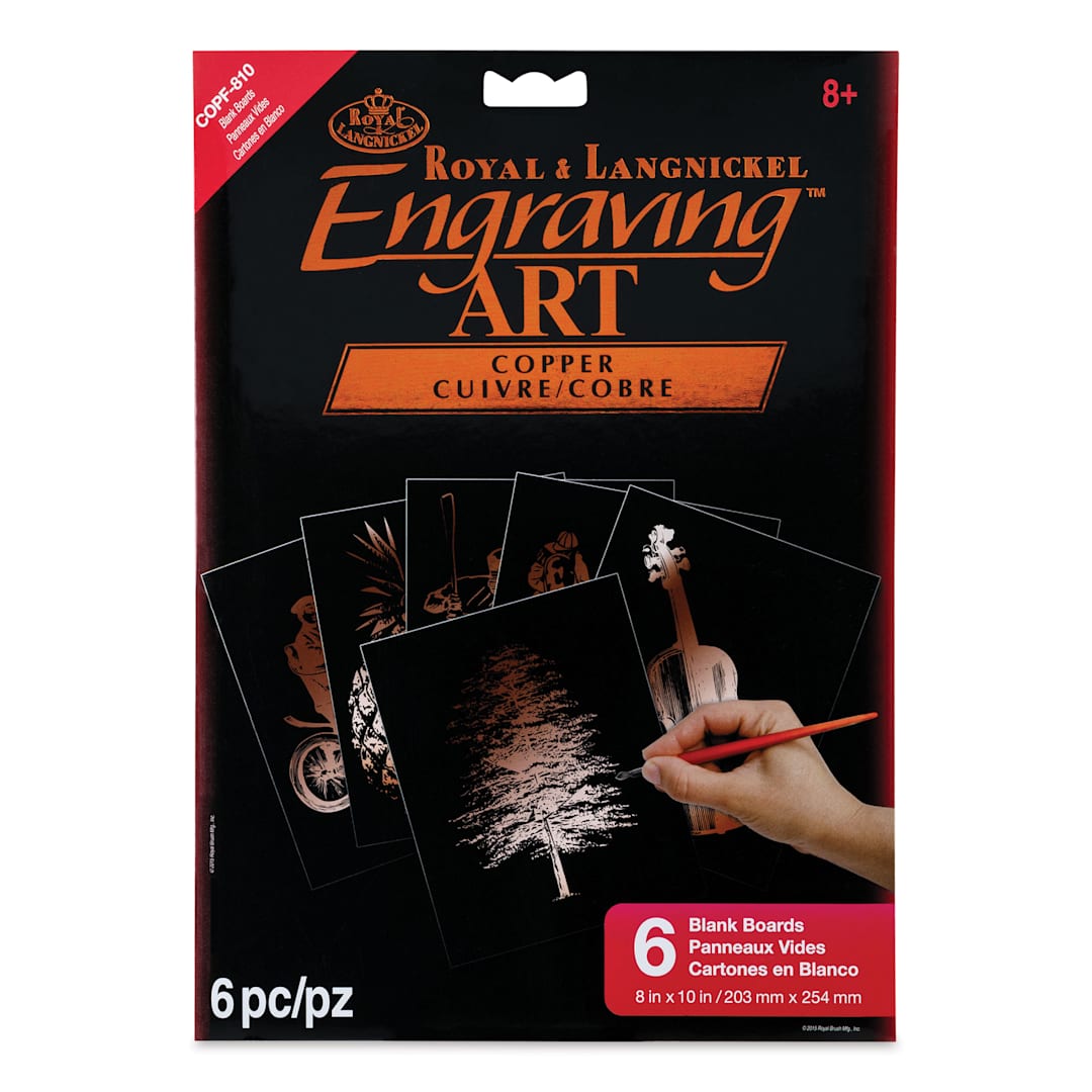 Open in modal - Royal & Langnickel Engraving Art Blank Board - Copper Foil, 8" x 10", Pkg of 6 front of packaging