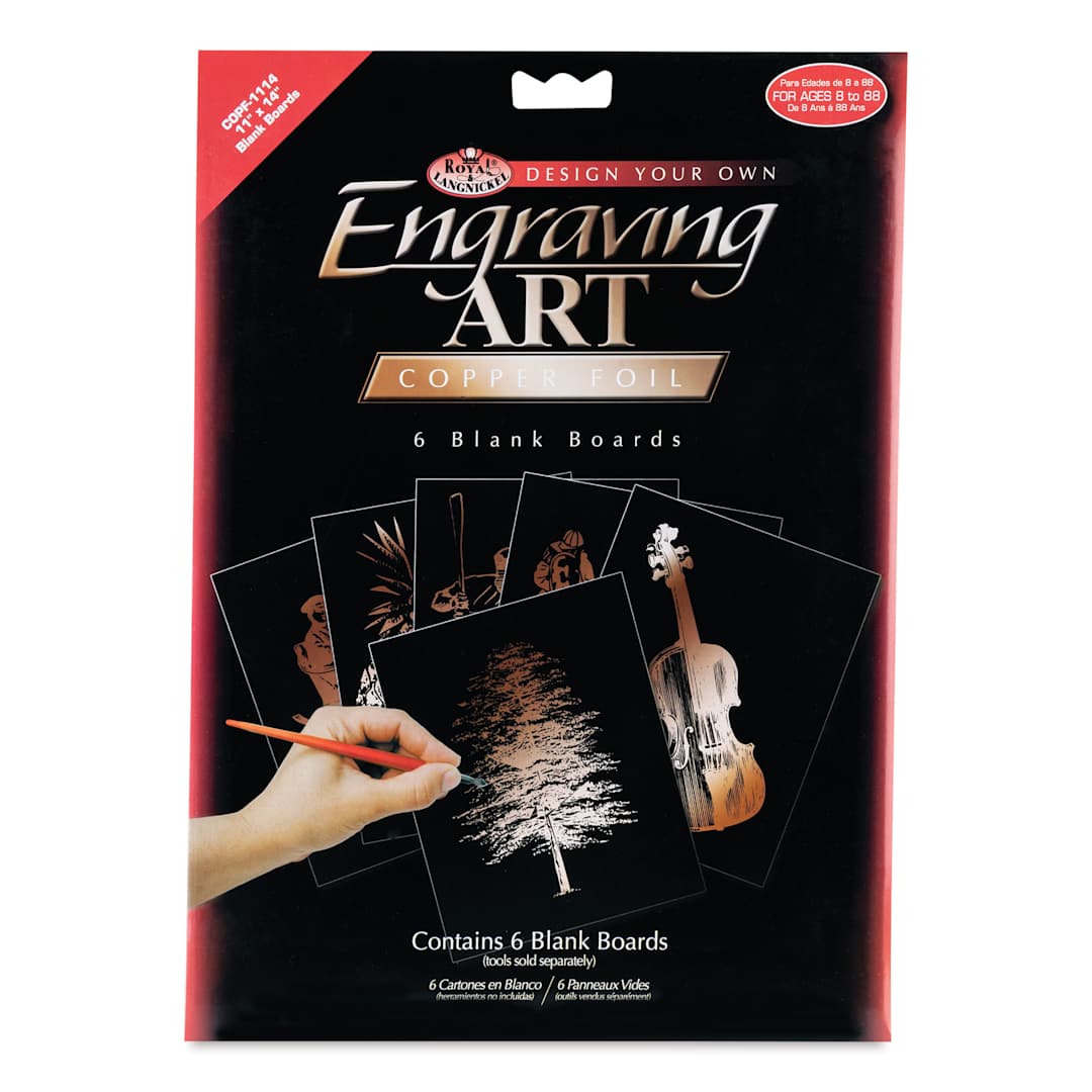Open in modal - Royal & Langnickel Engraving Art Blank Board - Copper Foil, 11" x 14", Pkg of 6 front of packaging