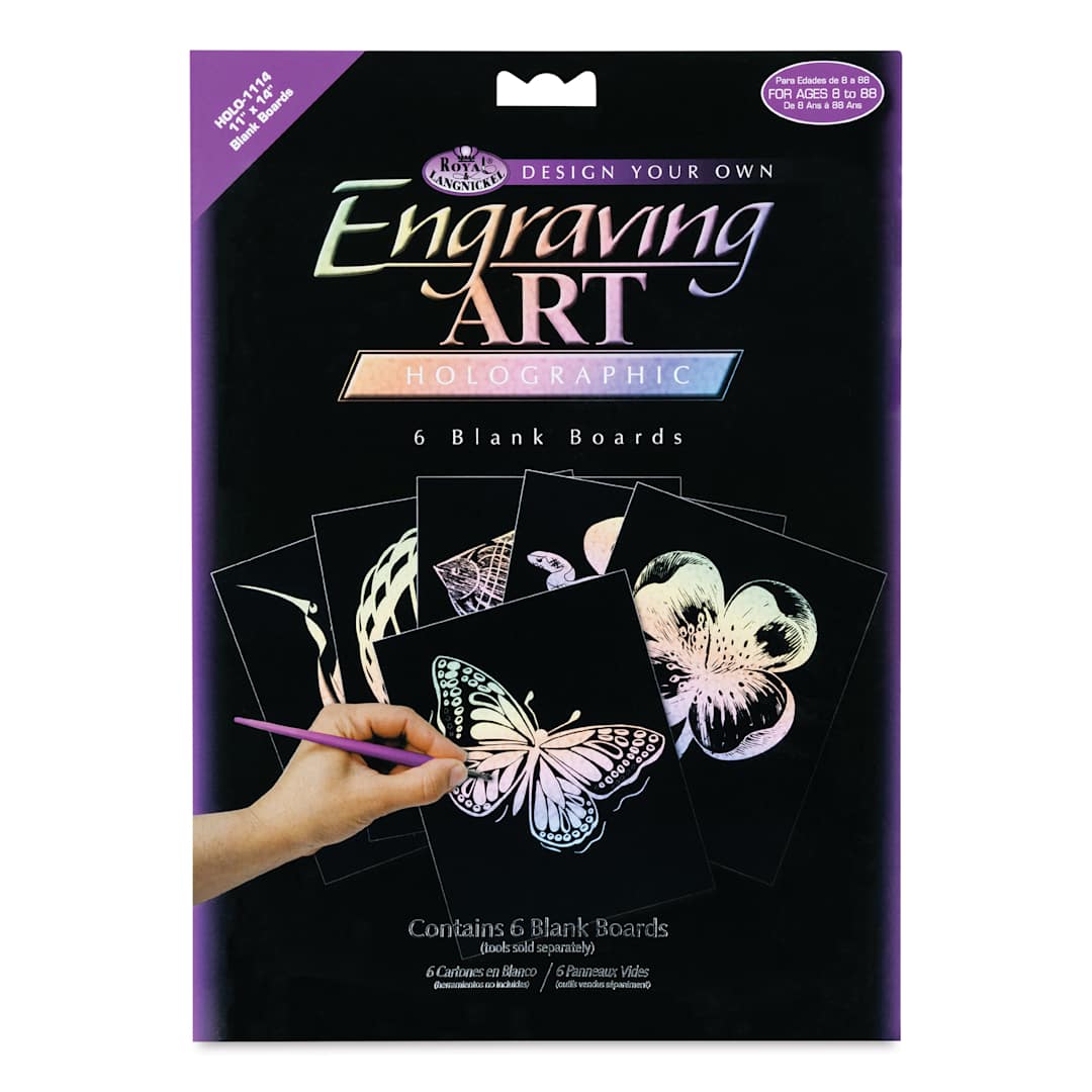 Open in modal - Royal & Langnickel Engraving Art Blank Board - Holographic Foil, 11" x 14", Pkg of 6 front of packaging