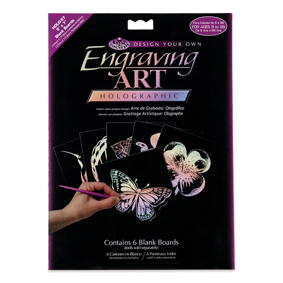 Open in modal - Royal & Langnickel Engraving Art Blank Board - Holographic Foil, 5" x 7", Pkg of 6 front of packaging