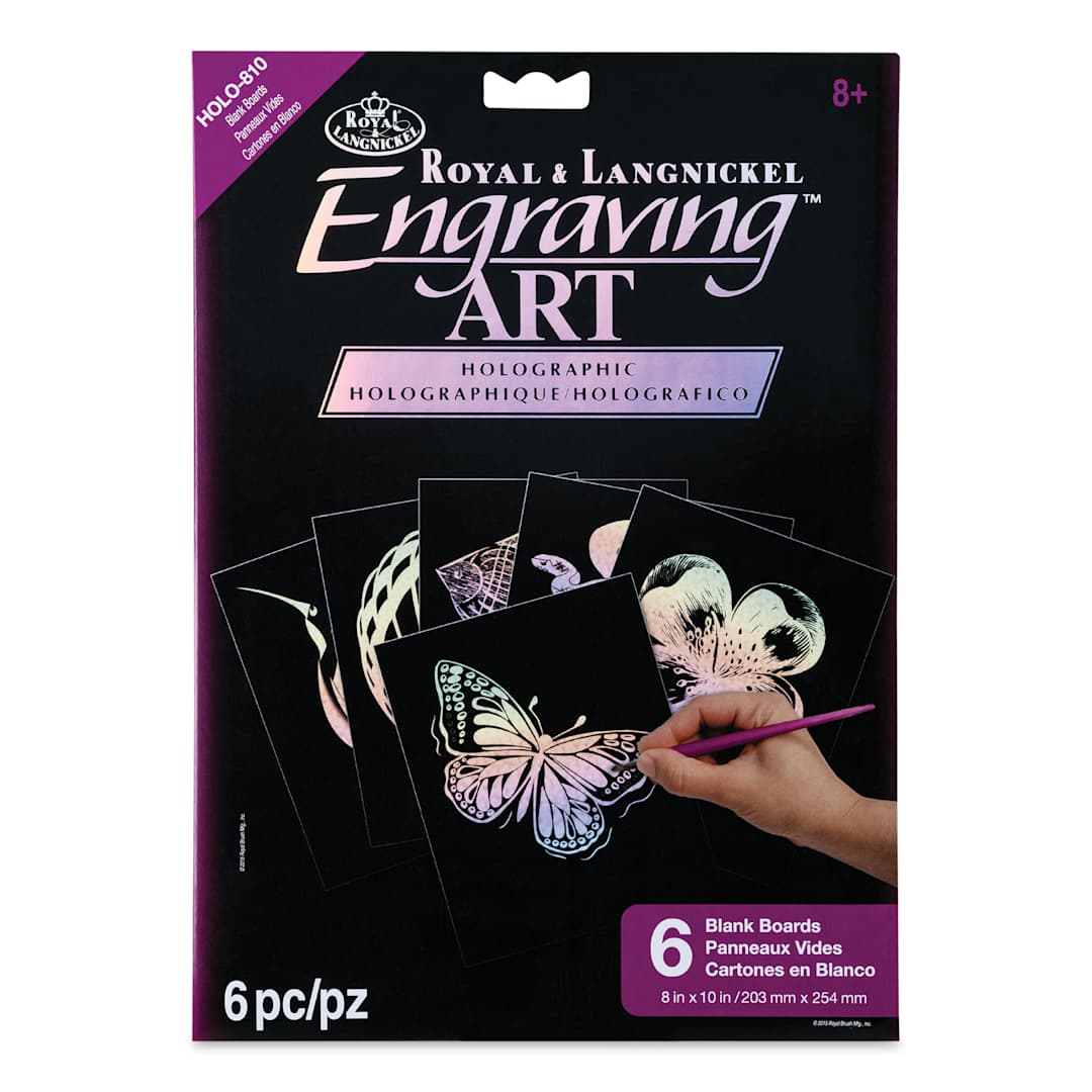 Open in modal - Royal & Langnickel Engraving Art Blank Board - Holographic Foil, 8" x 10", Pkg of 6 front of packaging