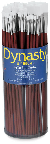 Open in modal - Dynasty Synthetic White Bristle Brush Canister - 60 Brights with long handle shown in open Canister