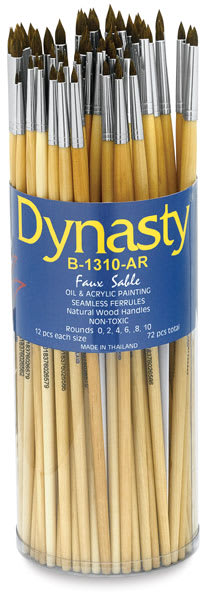 Open in modal - Dynasty Synthetic Sable Brush Canisters - Front of canister of 72 Long Handle Round brushes
