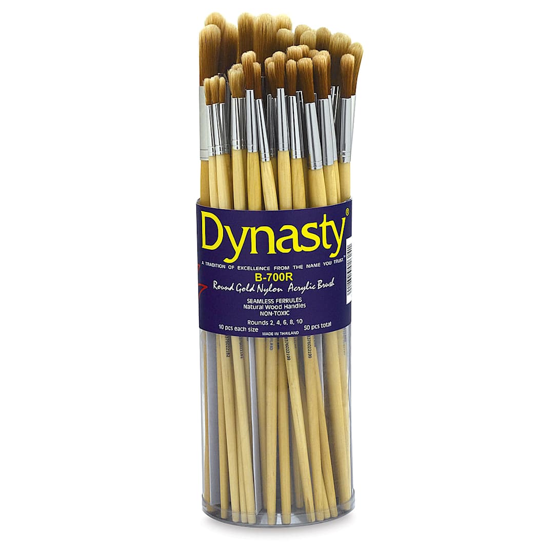 Open in modal - Dynasty Bright Gold Nylon Acrylic Brush Canisters - Front of canister of Round brushes

