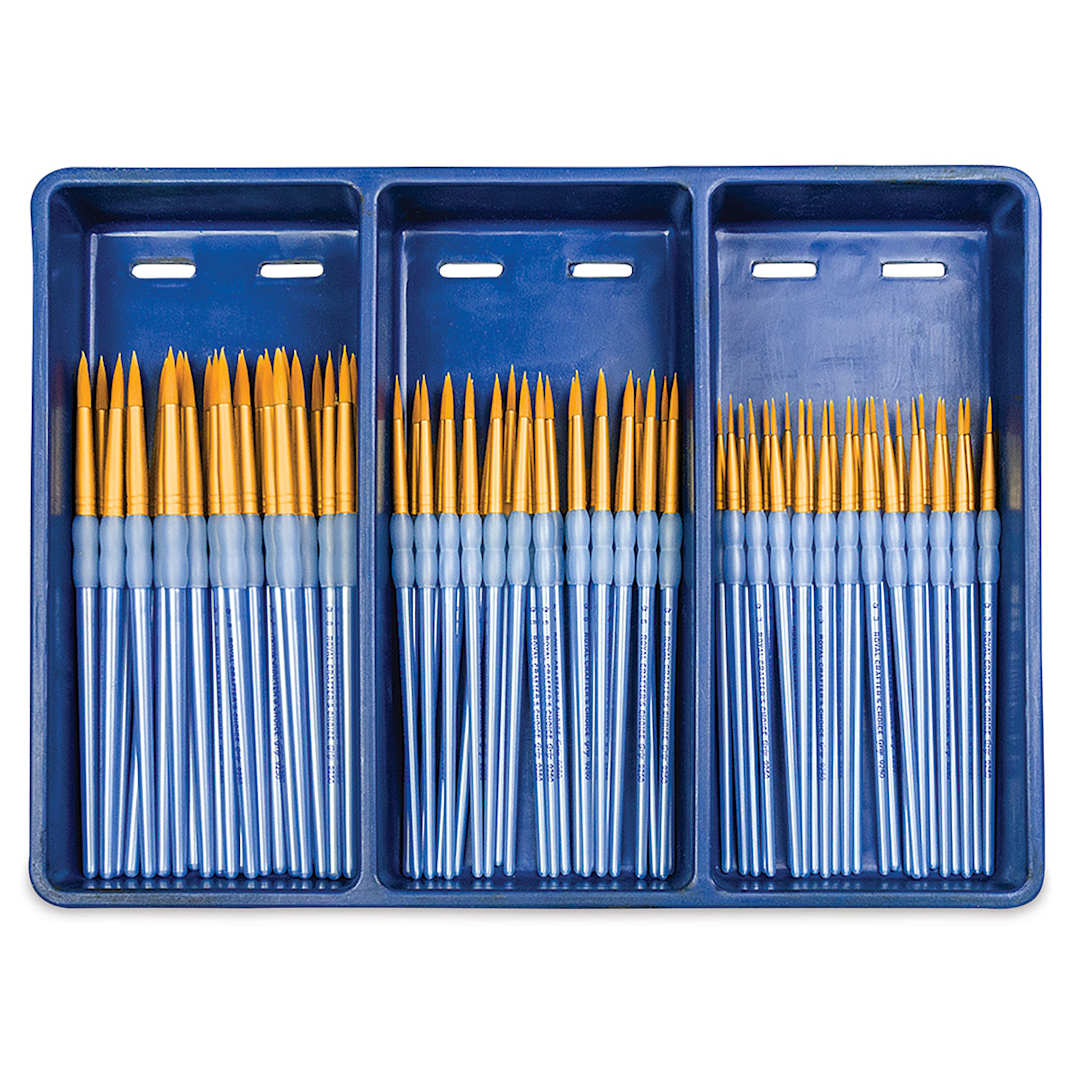 Open in modal - Royal Langnickel Golden Taklon Brushes - Round Combo Set of 72 (Brushes shown in Tray)