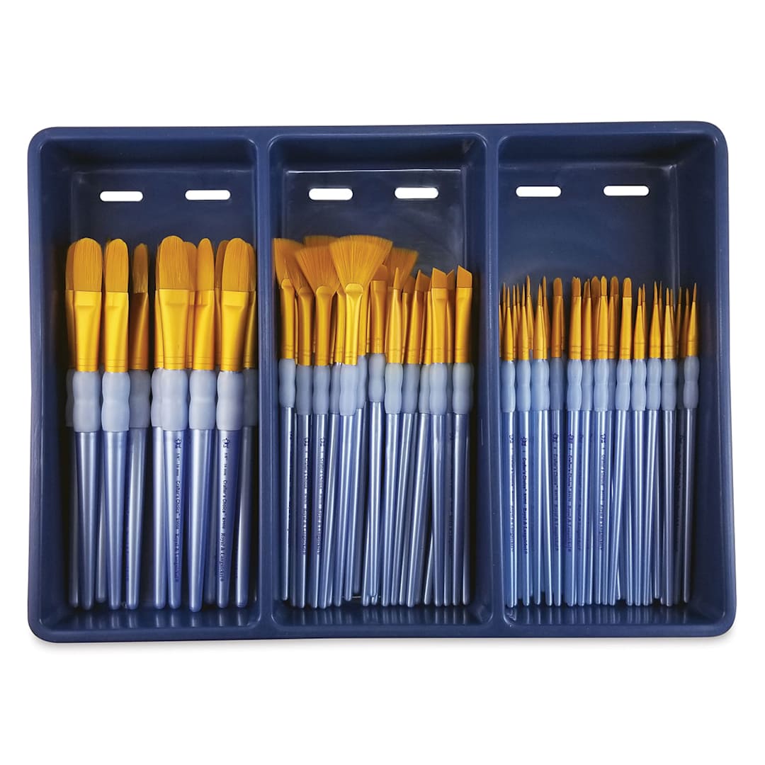 Open in modal - Royal Langnickel Golden Taklon Brushes - Specialty Combo Set of 72 (Brushes in Tray)