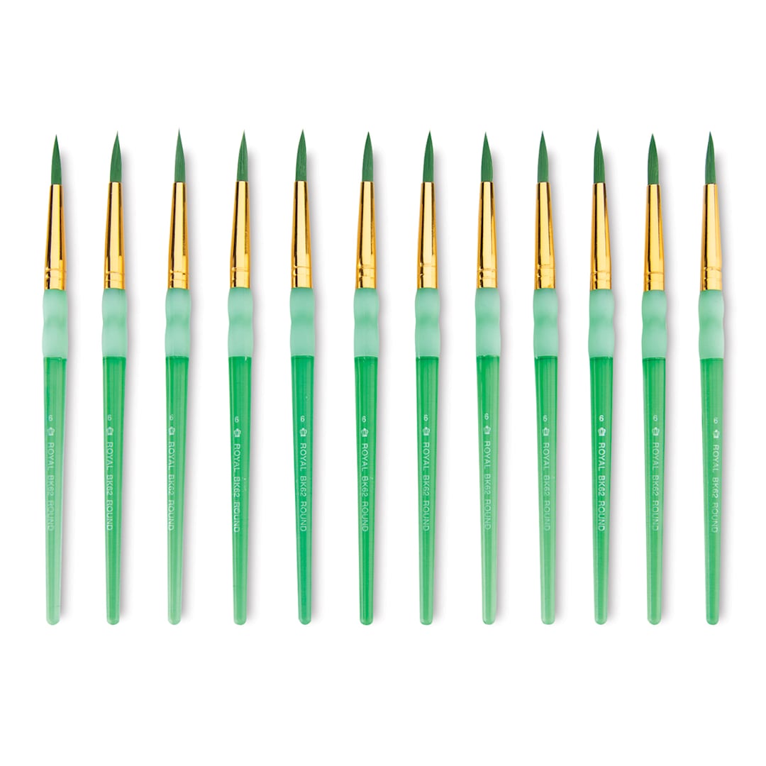 Open in modal - Big Kid's Choice Lil' Grippers Synthetic Brushes - Round, Size 6, Pkg of 12, laid out