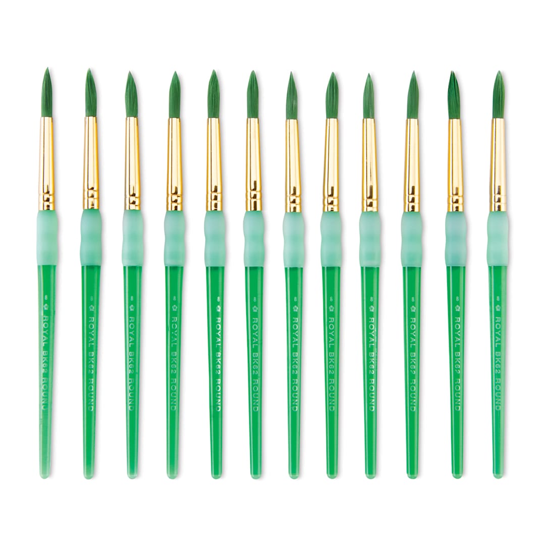 Open in modal - Big Kid's Choice Lil' Grippers Synthetic Brushes - Round, Size 8, Pkg of 12, laid out